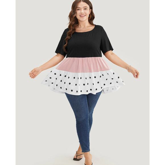 2/$25  Size 12 Large BloomChic Contrast Ruffle Tiered Polka Dot T-shirt - Picture 4 of 6